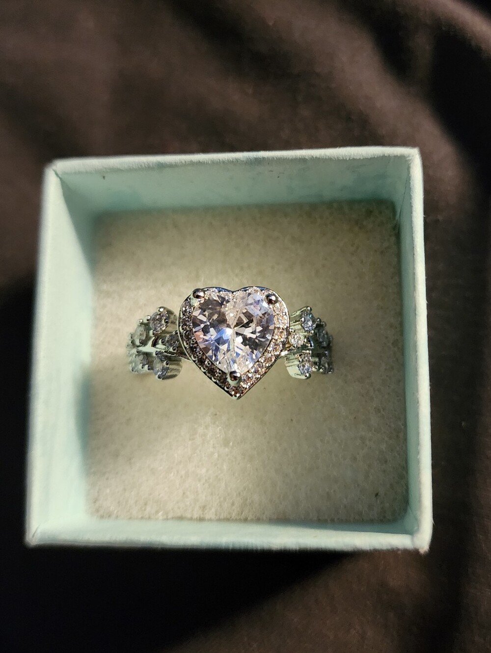 Heart Halo Silver-Tone Ring with Clear Crystal Size 8!